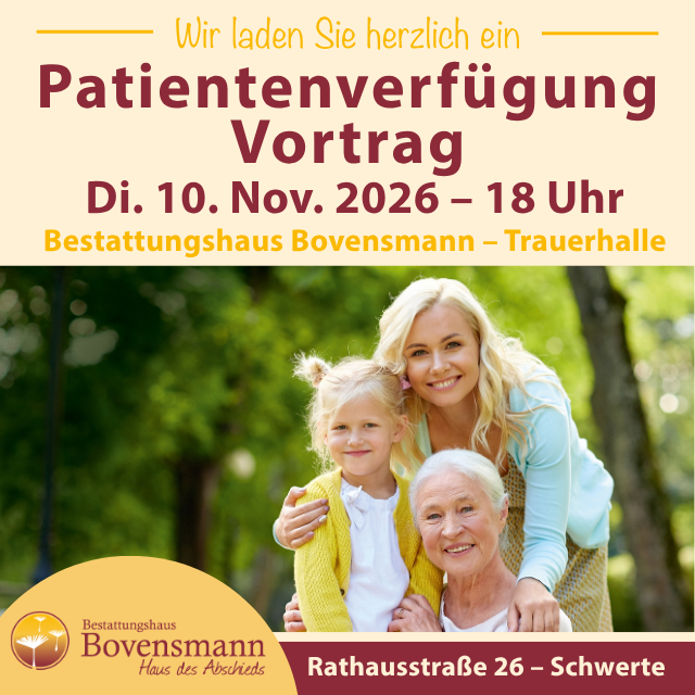Vortrag zur Patientenverf&uuml;gung bei Bestattungen Bovensmann